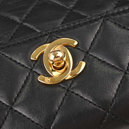 Chanel 1989-1991 Black Lambskin Straight Flap Shoulder Bag