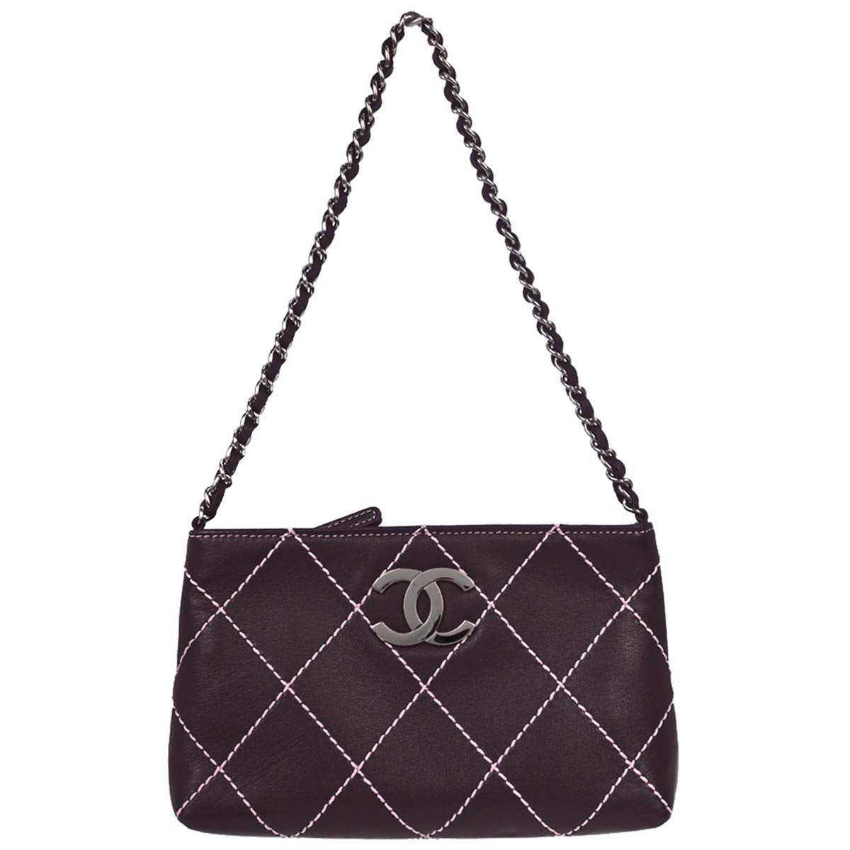 Chanel Purple Lambskin Wild Stitch Pochette Handbag