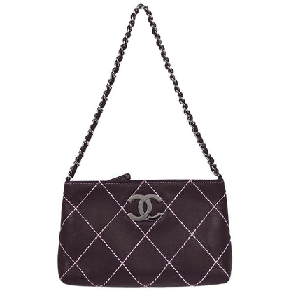Chanel Purple Lambskin Wild Stitch Pochette Handbag