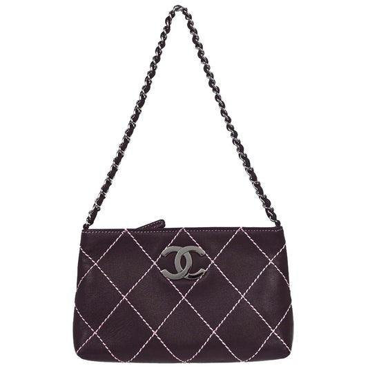 Chanel 2005-2006 Purple Lambskin Wild Stitch Pochette Handbag