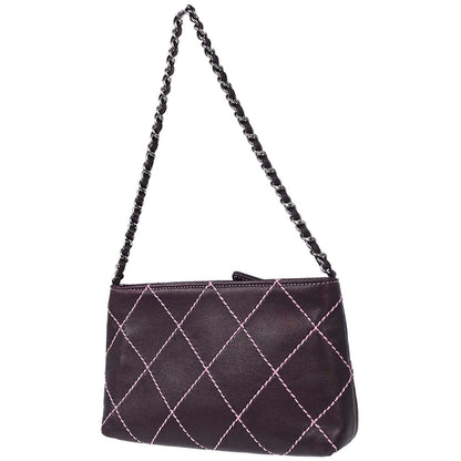 Chanel Purple Lambskin Wild Stitch Pochette Handbag