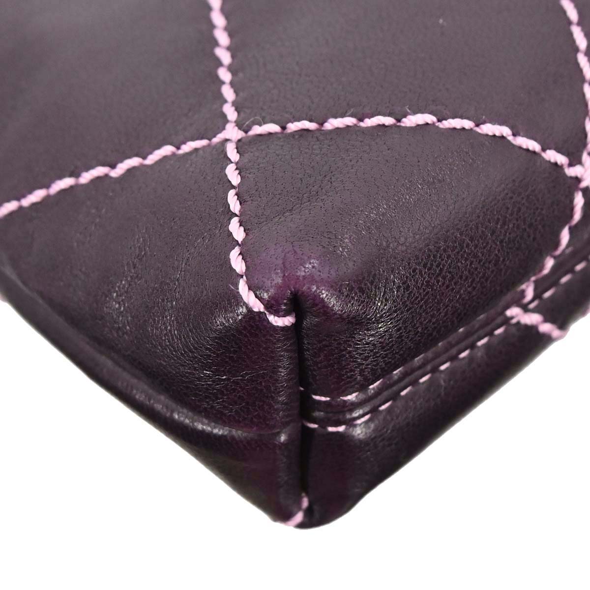 Chanel Purple Lambskin Wild Stitch Pochette Handbag
