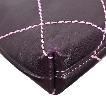 Chanel Purple Lambskin Wild Stitch Pochette Handbag