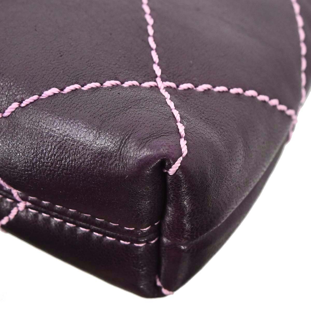 Chanel Purple Lambskin Wild Stitch Pochette Handbag