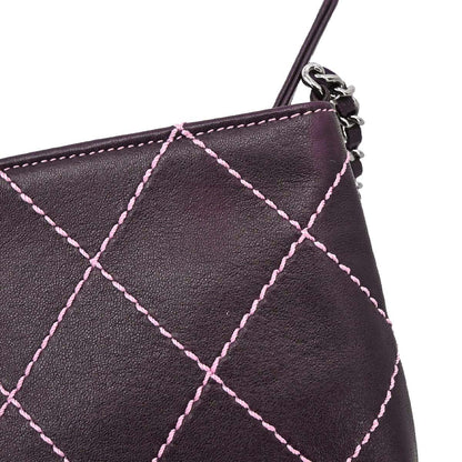 Chanel Purple Lambskin Wild Stitch Pochette Handbag