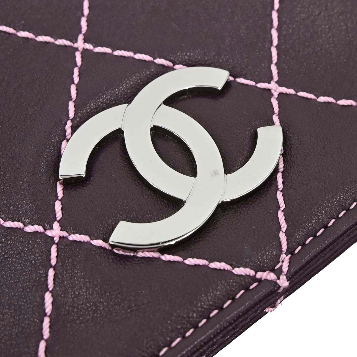 Chanel Purple Lambskin Wild Stitch Pochette Handbag