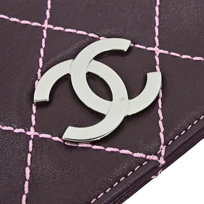 Chanel Purple Lambskin Wild Stitch Pochette Handbag