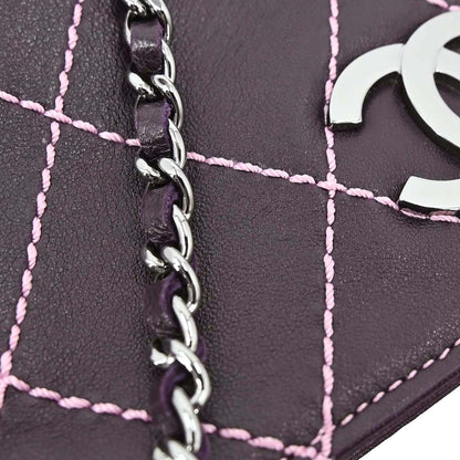 Chanel Purple Lambskin Wild Stitch Pochette Handbag