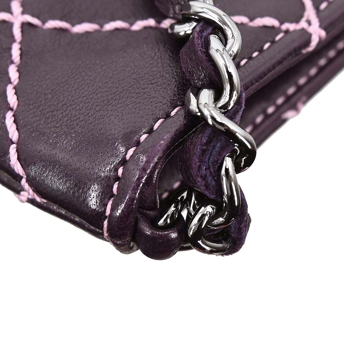 Chanel Purple Lambskin Wild Stitch Pochette Handbag