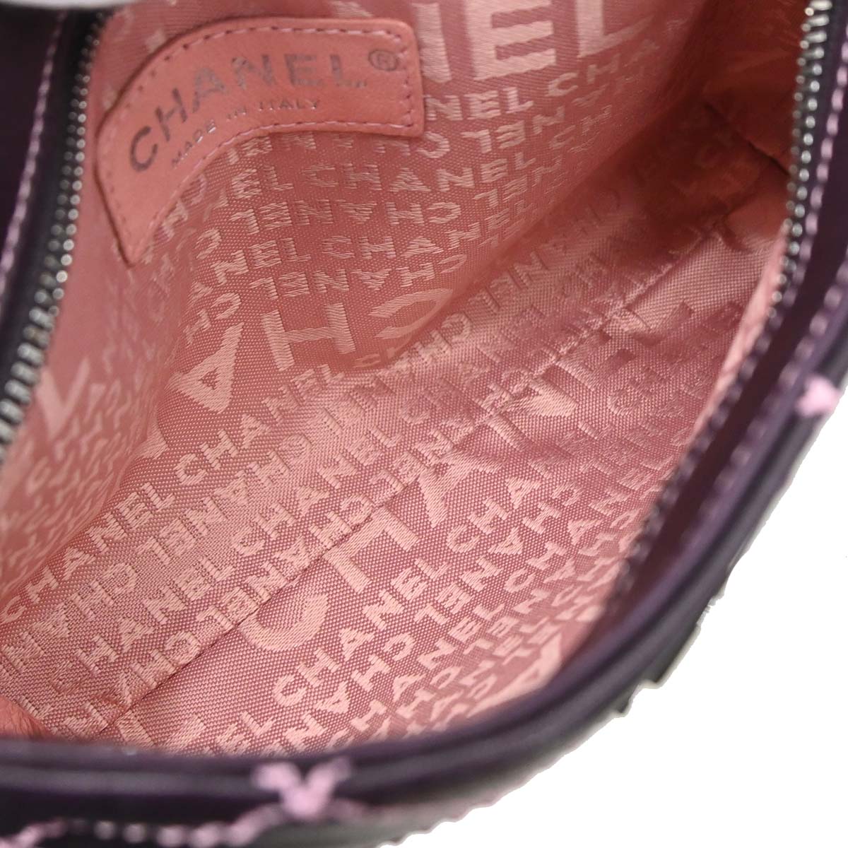 Chanel Purple Lambskin Wild Stitch Pochette Handbag