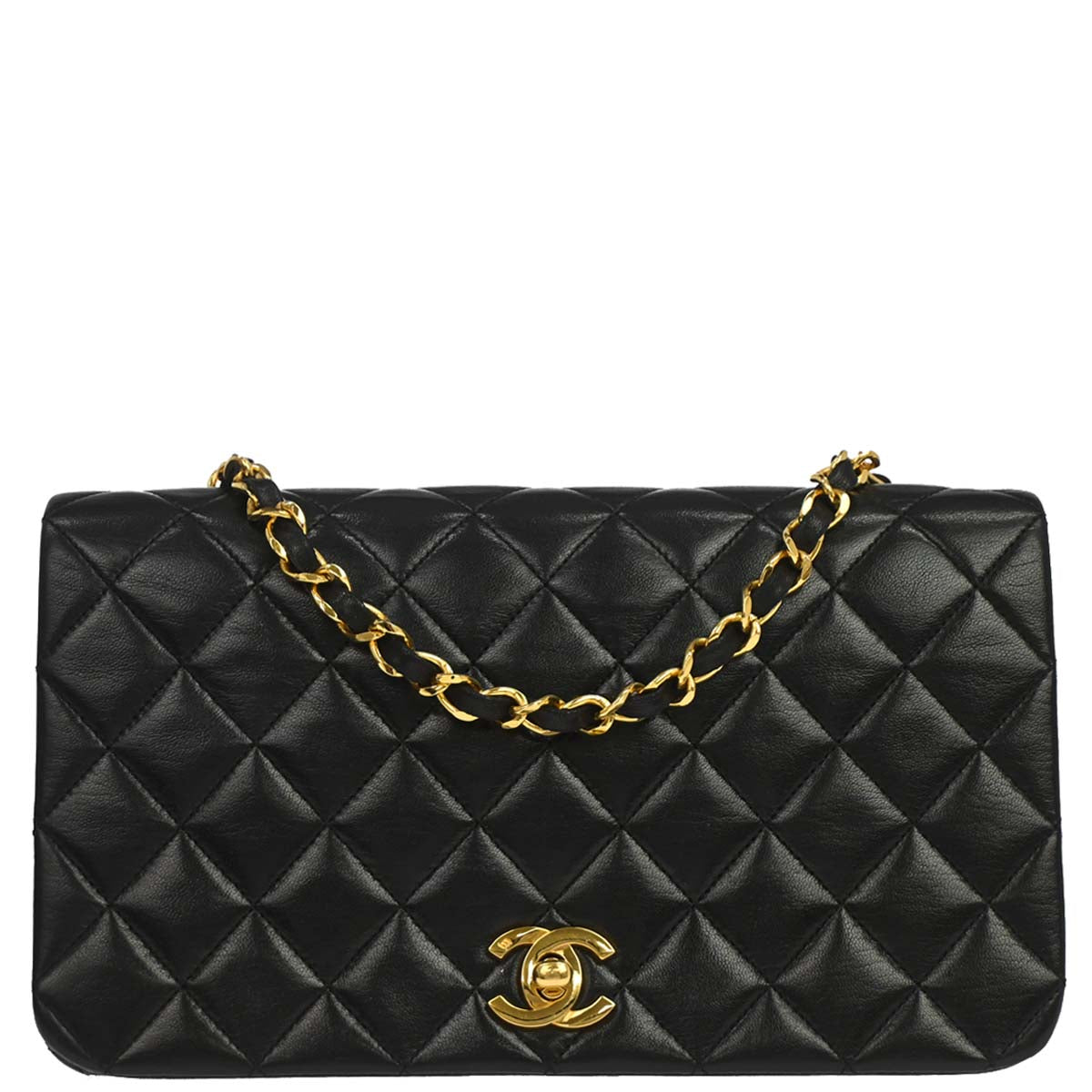 Chanel Black Lambskin Turnlock Small Full Flap Shoulder Bag