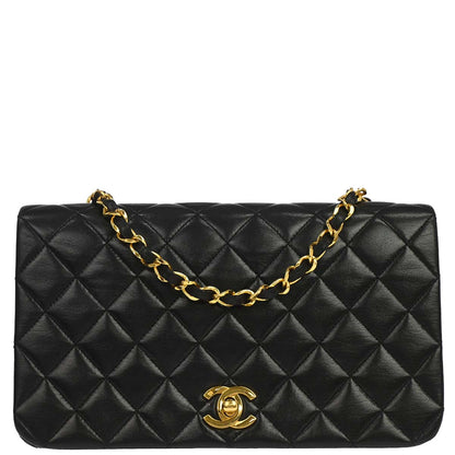 Chanel Black Lambskin Turnlock Small Full Flap Shoulder Bag