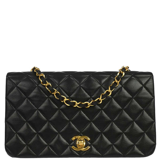 Chanel Black Lambskin Turnlock Small Full Flap Shoulder Bag