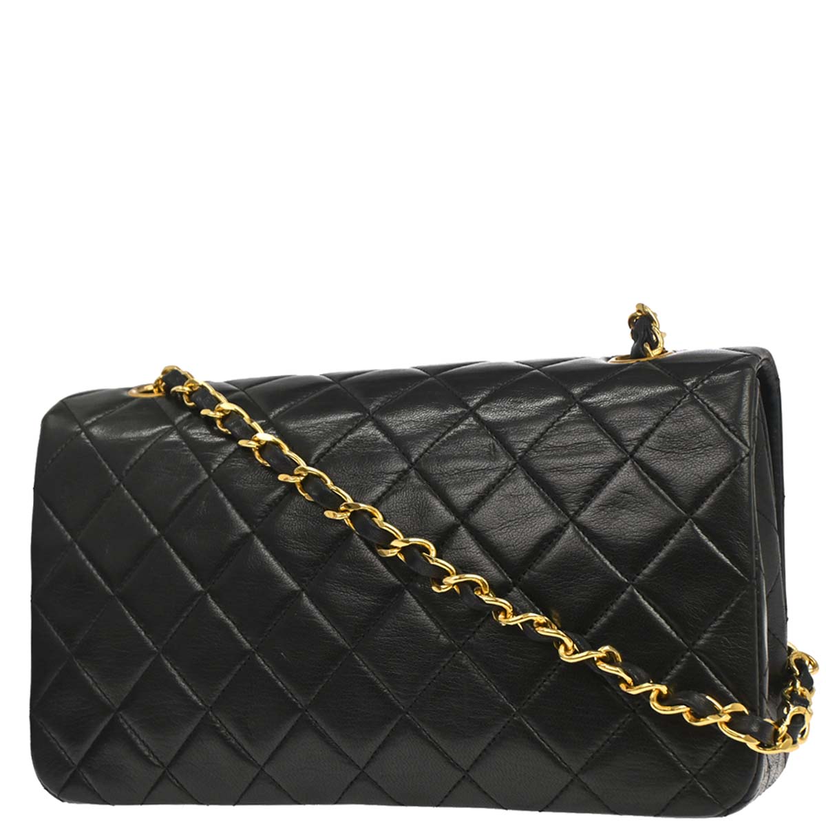 Chanel Black Lambskin Turnlock Small Full Flap Shoulder Bag