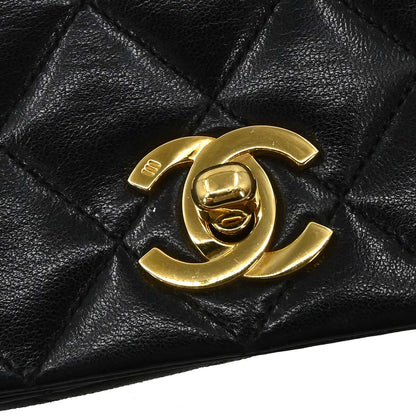 Chanel Black Lambskin Turnlock Small Full Flap Shoulder Bag