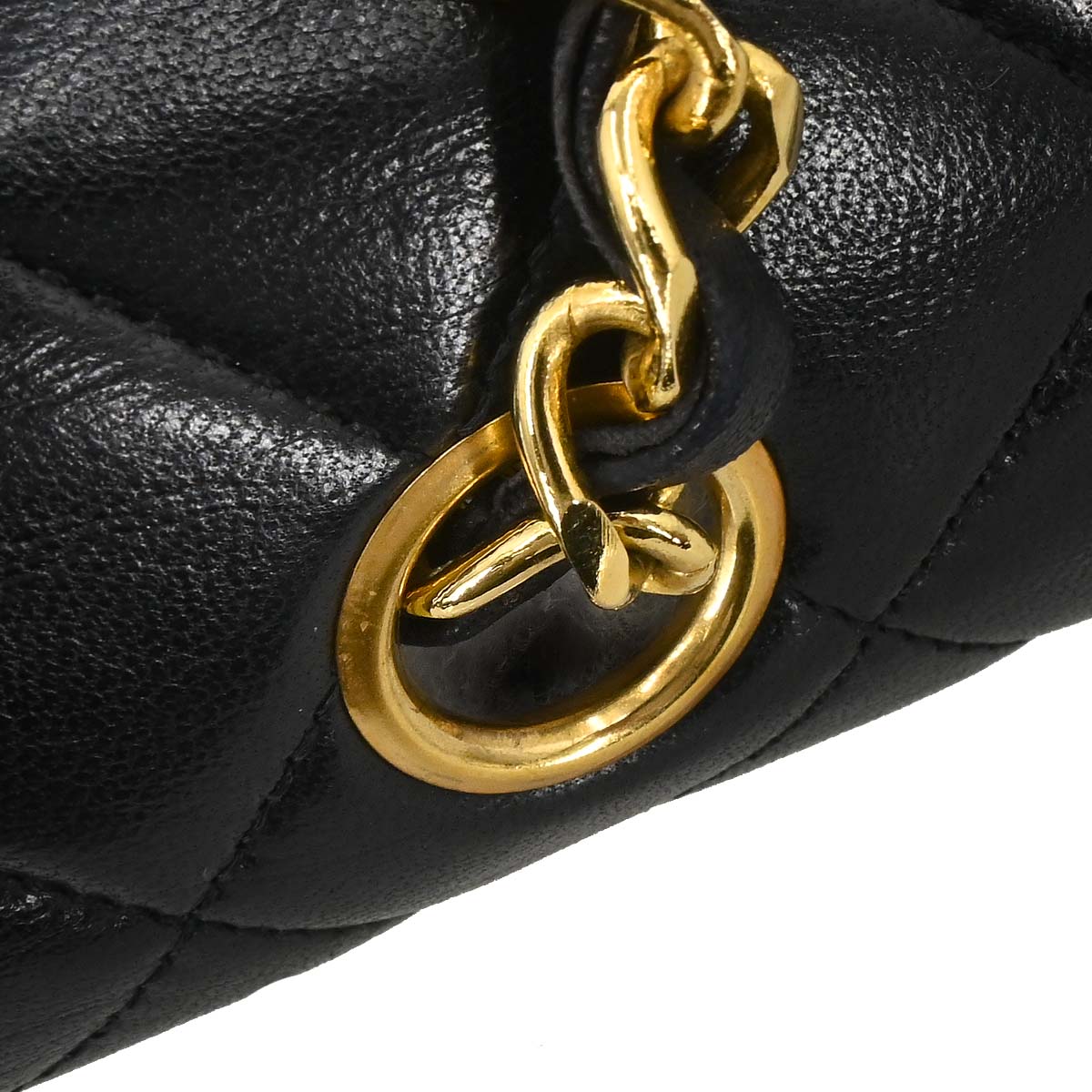 Chanel Black Lambskin Turnlock Small Full Flap Shoulder Bag