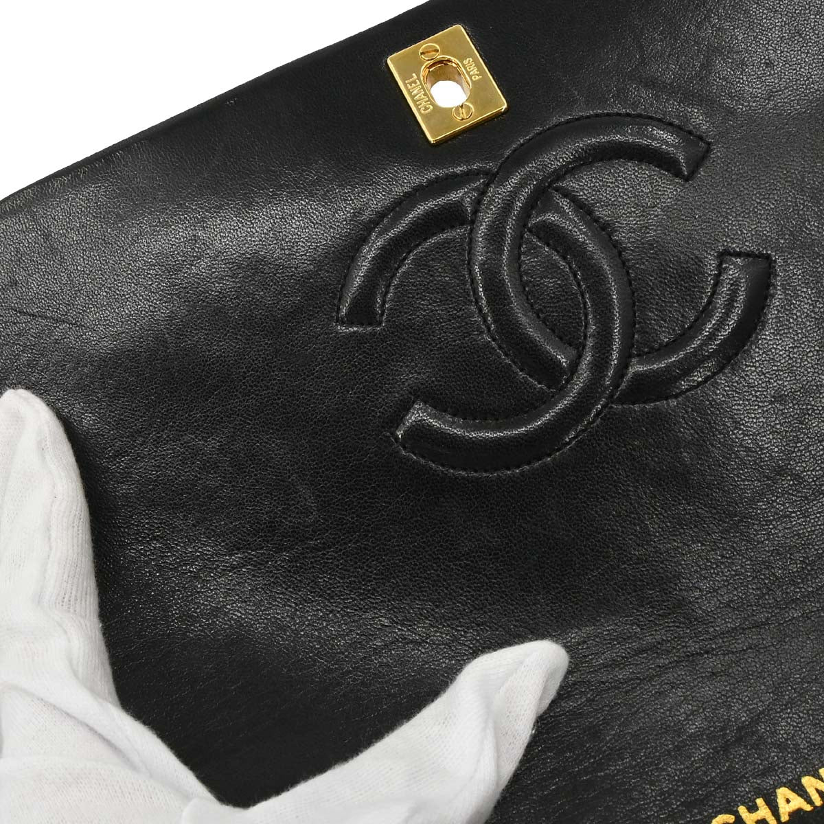 Chanel Black Lambskin Turnlock Small Full Flap Shoulder Bag