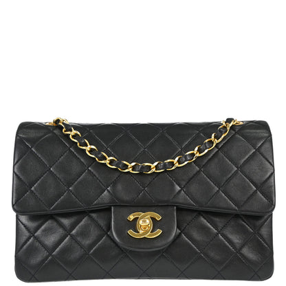 Chanel 1989-1991 Black Lambskin Small Double Flap Shoulder Bag