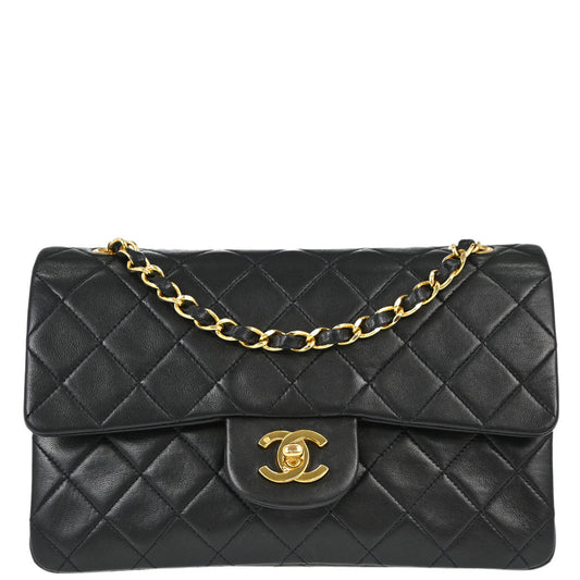 Chanel 1989-1991 Black Lambskin Small Double Flap Shoulder Bag