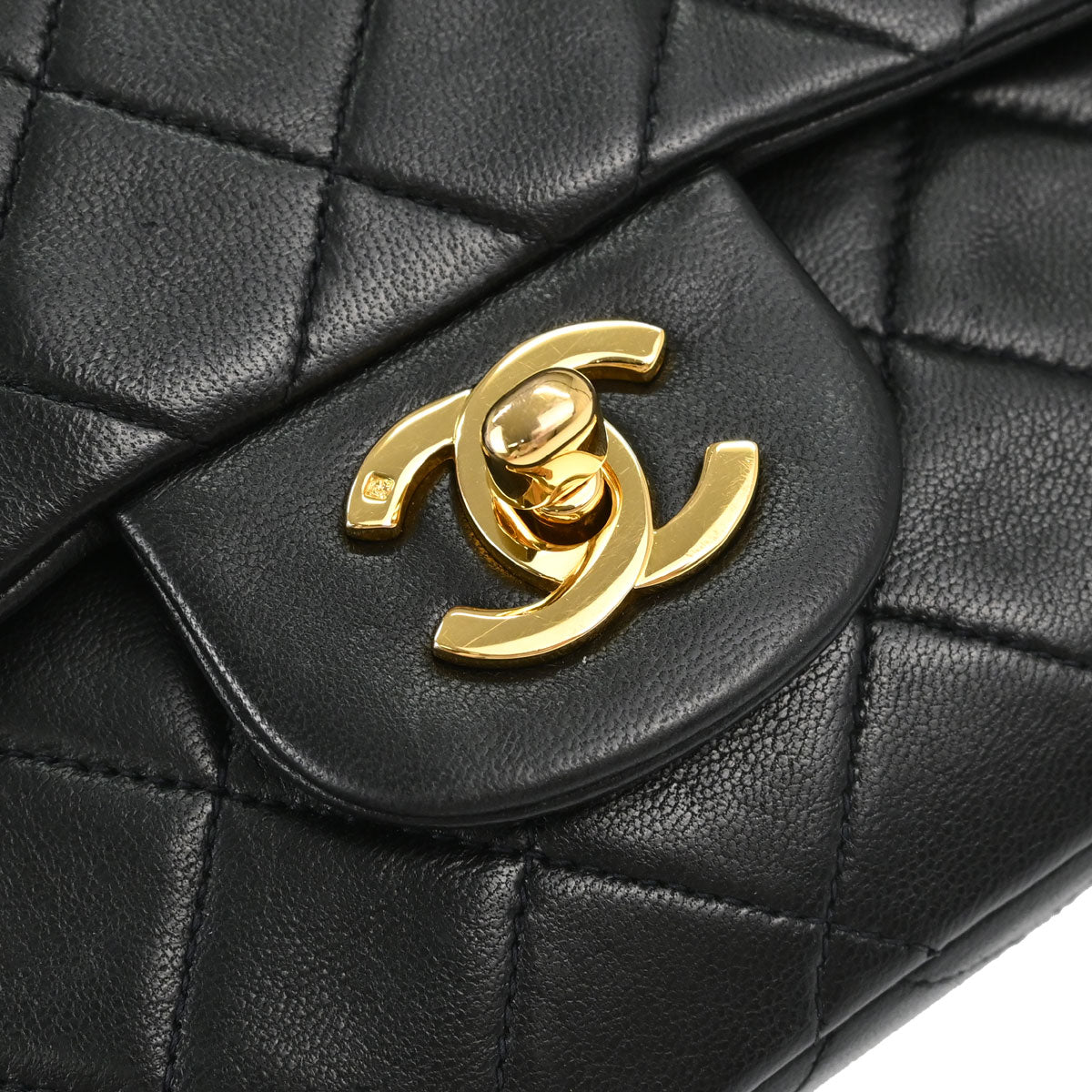 Chanel 1989-1991 Black Lambskin Small Double Flap Shoulder Bag