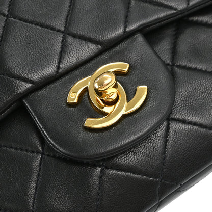 Chanel 1989-1991 Black Lambskin Small Double Flap Shoulder Bag