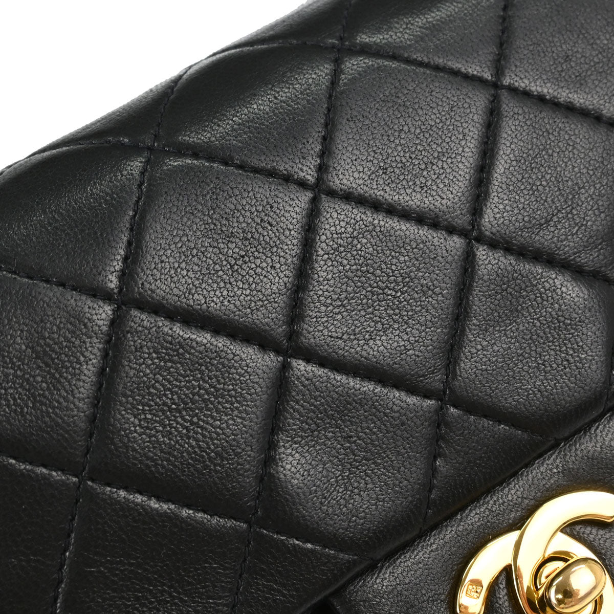 Chanel 1989-1991 Black Lambskin Small Double Flap Shoulder Bag