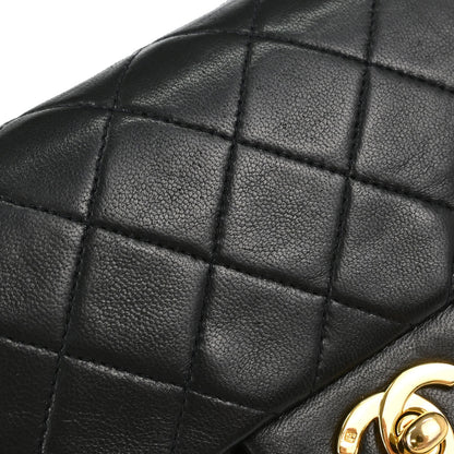 Chanel 1989-1991 Black Lambskin Small Double Flap Shoulder Bag