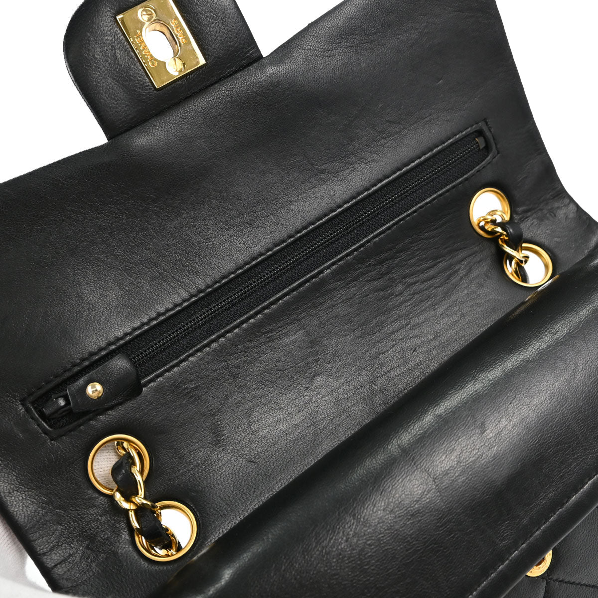 Chanel 1989-1991 Black Lambskin Small Double Flap Shoulder Bag