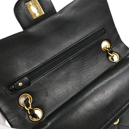 Chanel 1989-1991 Black Lambskin Small Double Flap Shoulder Bag