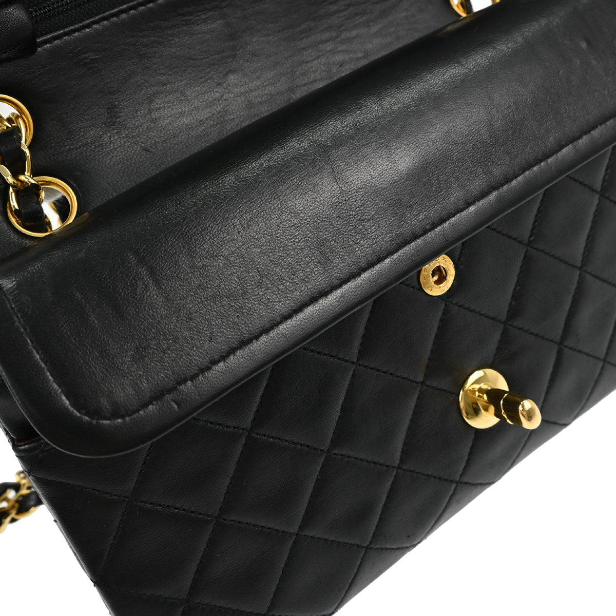 Chanel 1989-1991 Black Lambskin Small Double Flap Shoulder Bag