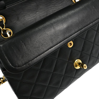 Chanel 1989-1991 Black Lambskin Small Double Flap Shoulder Bag