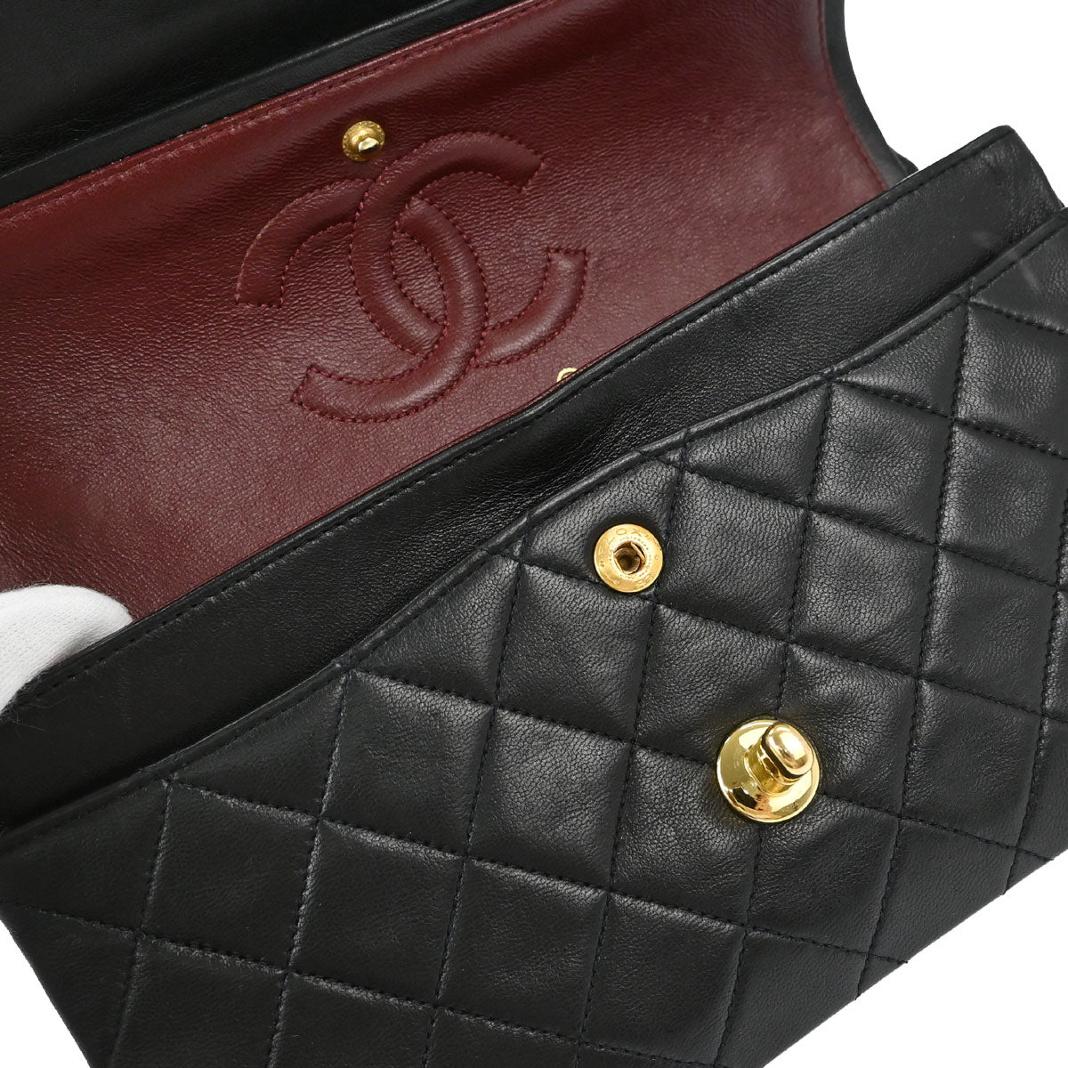 Chanel 1989-1991 Black Lambskin Small Double Flap Shoulder Bag