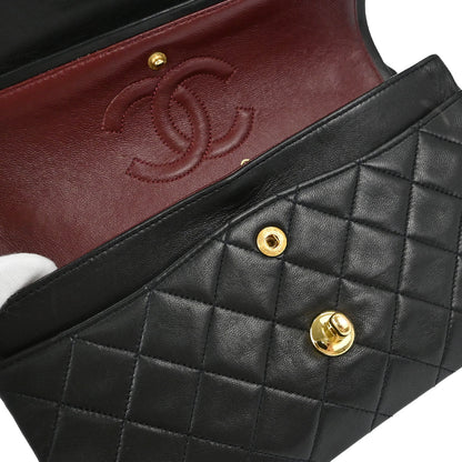 Chanel 1989-1991 Black Lambskin Small Double Flap Shoulder Bag