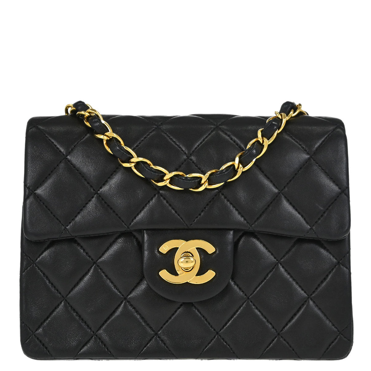 Chanel 1991-1994 Black Lambskin Mini Classic Square Flap Shoulder Bag 17