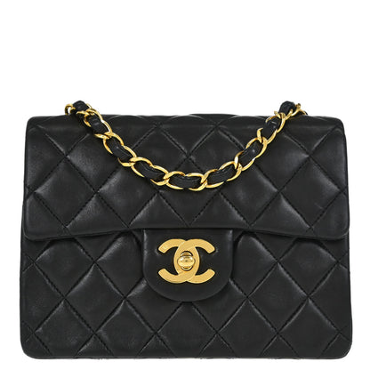 Chanel 1991-1994 Black Lambskin Mini Classic Square Flap Shoulder Bag 17