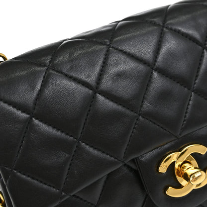 Chanel 1991-1994 Black Lambskin Mini Classic Square Flap Shoulder Bag 17