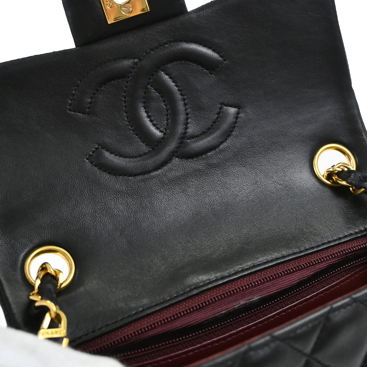 Chanel 1991-1994 Black Lambskin Mini Classic Square Flap Shoulder Bag 17
