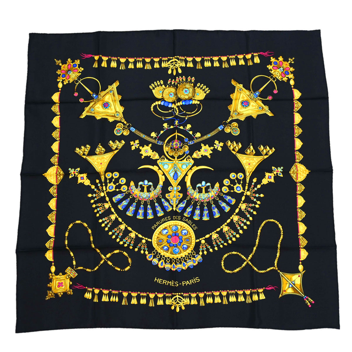 Hermes Scarf Carre 90 Parures des Sables Black Small Good