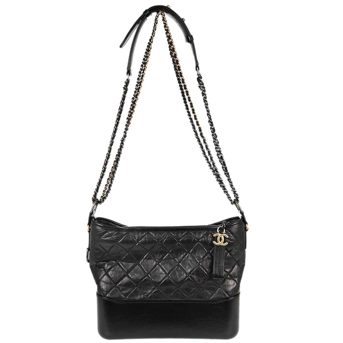 Chanel Black Calfskin Lambskin Medium Gabrielle Shoulder Bag