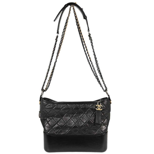 Chanel Black Calfskin Lambskin Medium Gabrielle Shoulder Bag