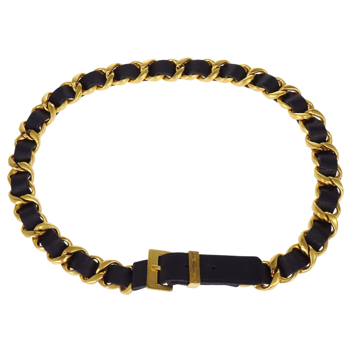Chanel Chain Belt Leather Gold Black #75/30 96P Small Good