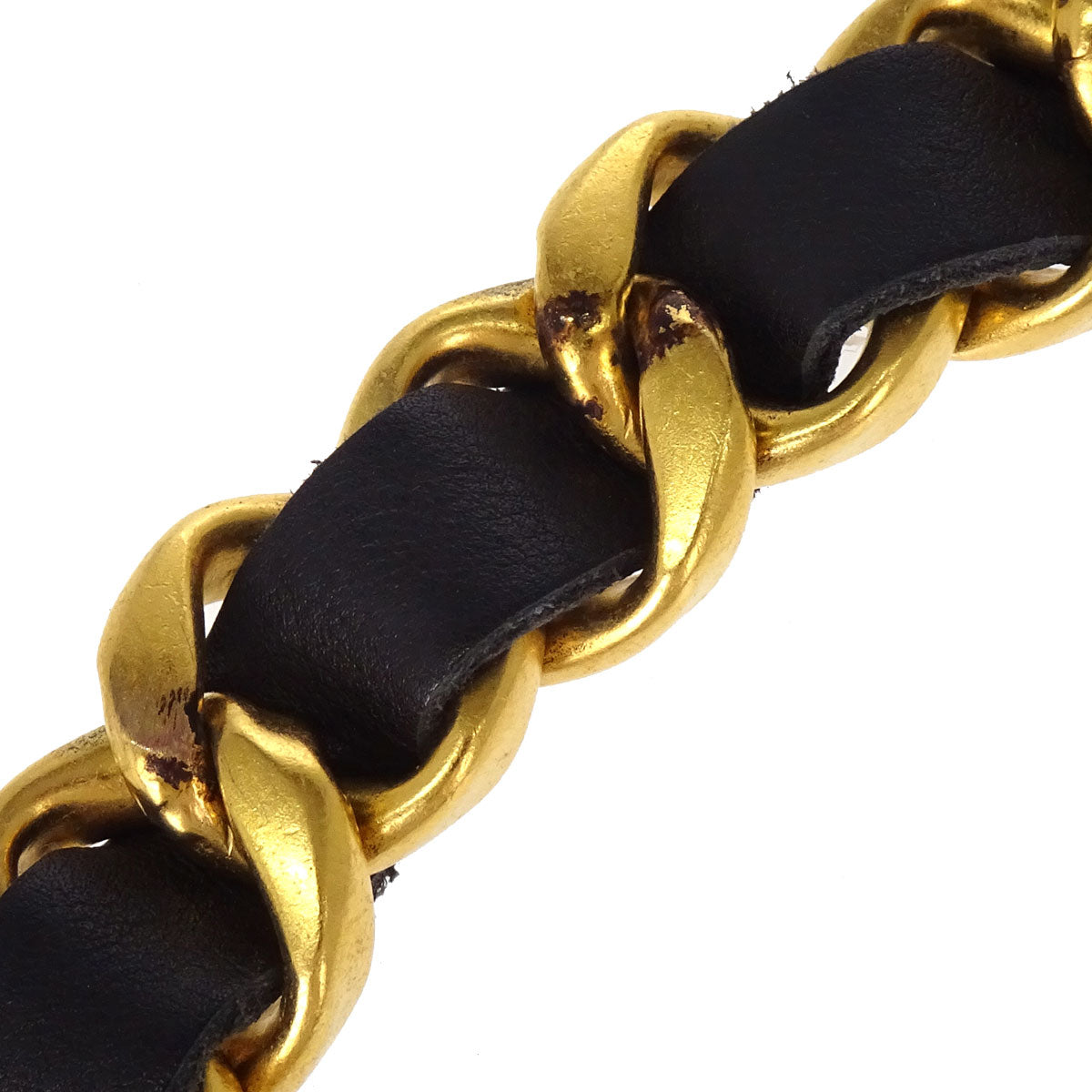 Chanel Chain Belt Leather Gold Black #75/30 96P Small Good