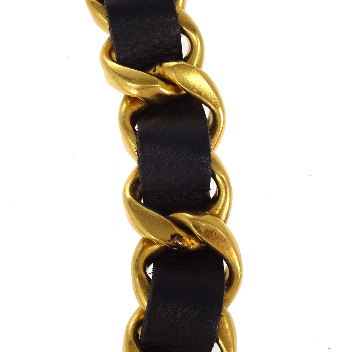 Chanel Chain Belt Leather Gold Black #75/30 96P Small Good