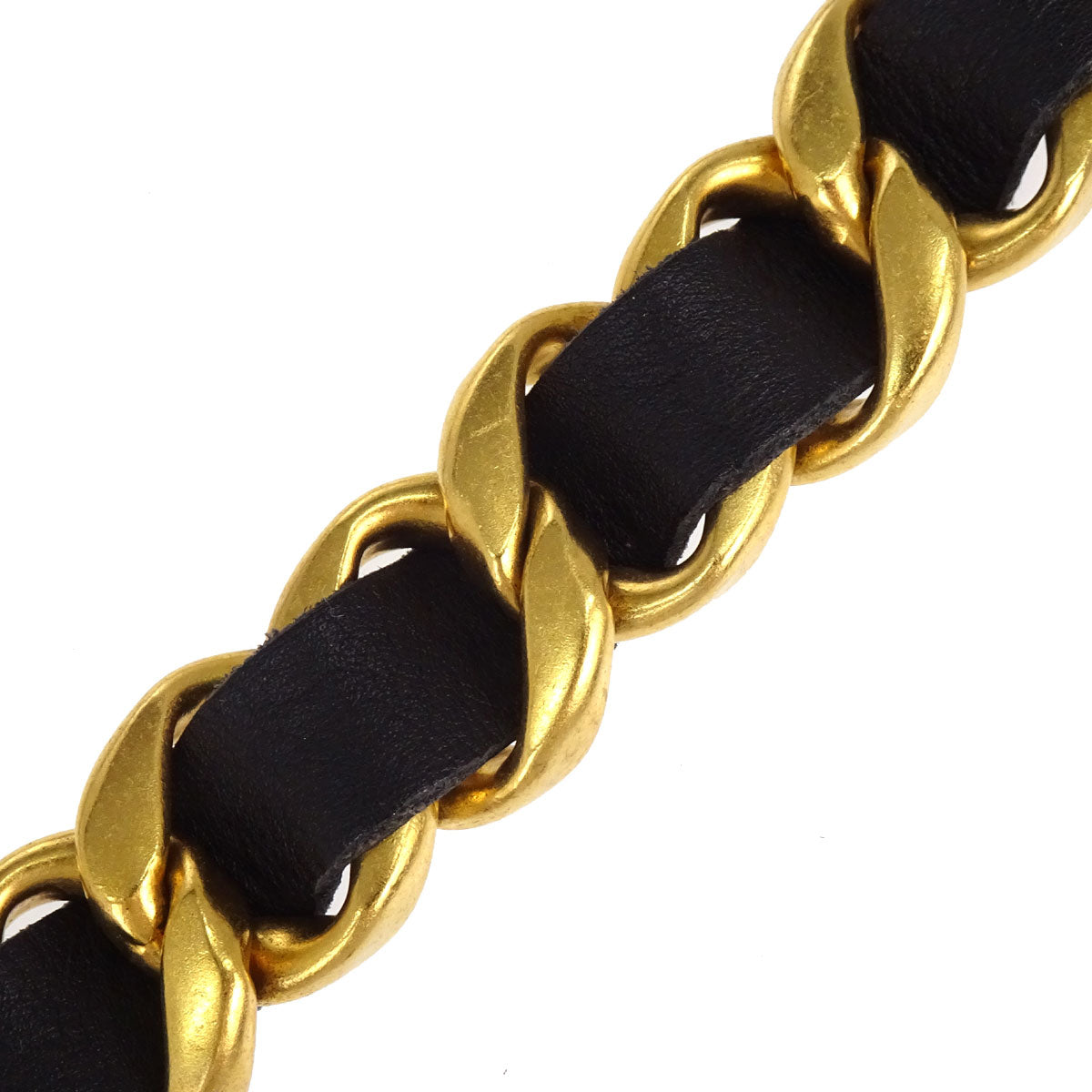 Chanel Chain Belt Leather Gold Black #75/30 96P Small Good
