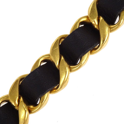 Chanel Chain Belt Leather Gold Black #75/30 96P Small Good