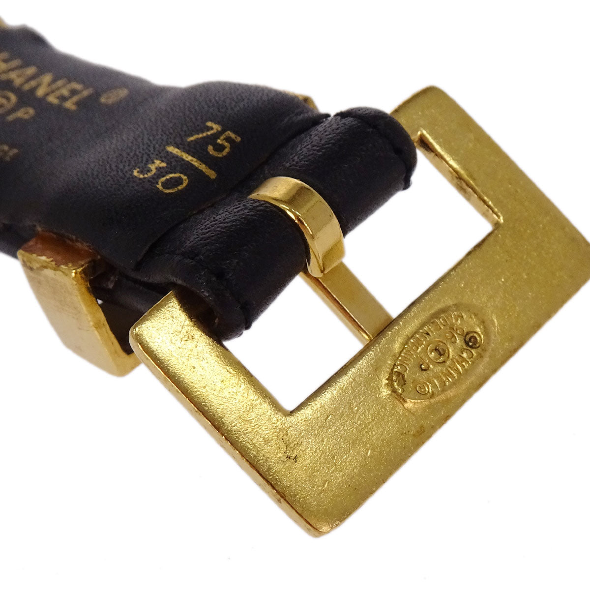 Chanel Chain Belt Leather Gold Black #75/30 96P Small Good