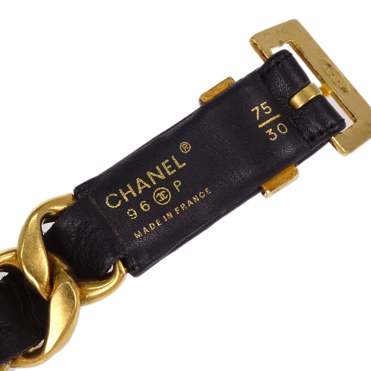 Chanel Chain Belt Leather Gold Black #75/30 96P Small Good