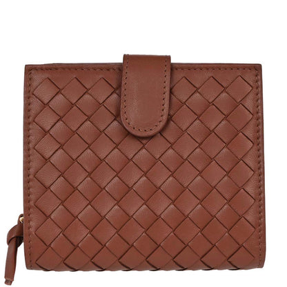 Bottega Veneta Brown Lambskin Intrecciato Bifold Wallet