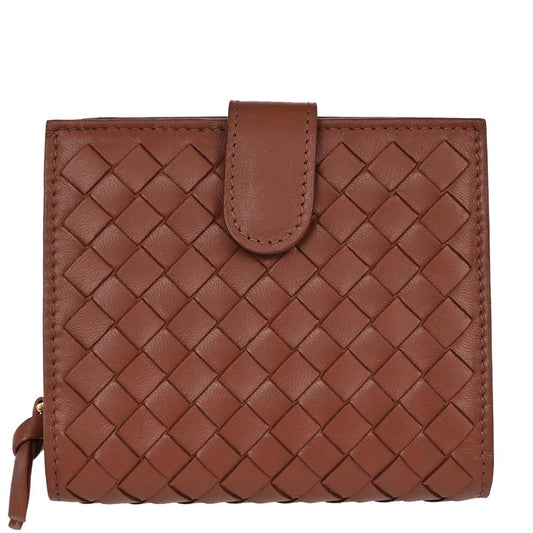 Bottega Veneta Brown Lambskin Intrecciato Bifold Wallet