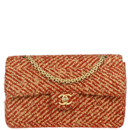 Chanel 2000-2002 Red Gold Tweed Single Flap Shoulder Bag